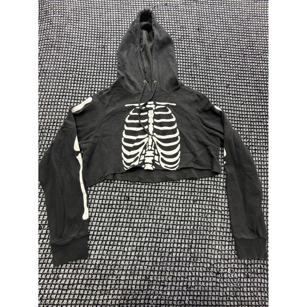 Hot Topic Skeleton Cropped Hoodie Womens Small Black Goth Alt Ribcage